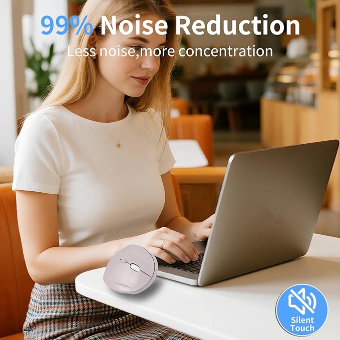 Wireless Silent Ergonomic Vertical Mouse - Dual Mode 2.4G/Bluetooth Rechargeable Type C Pain Relief for Office and Home Use Compatible with Laptop &amp PC (Gray)