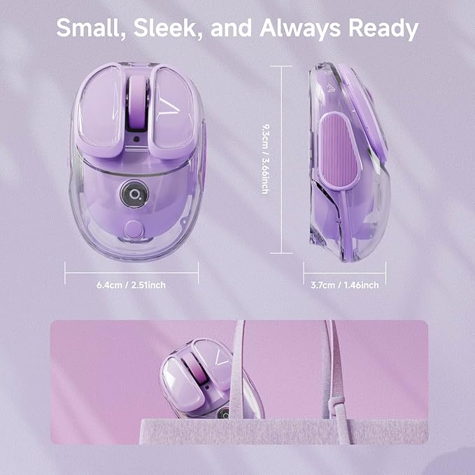 EWEADN Q9 Wireless Clear Mouse Dual Mode Bluetooth &amp 2.4G USB Computer Mouse with RGB Lighting Silent Clicks Multi-Device Compatibility for Laptop PC MacBook iPad Cute Mouse-Purple