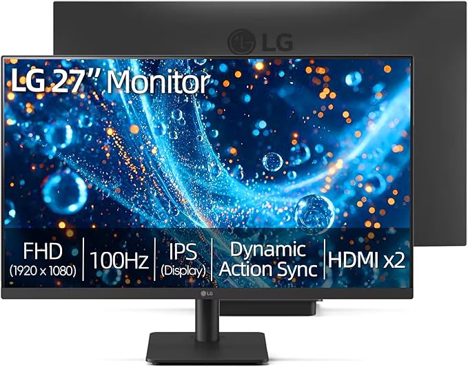 LG 27 Full HD (1920 x 1080) IPS Computer Monitor 100Hz Refresh Rate 5ms GtG Response Time 3-Side Virtually Borderless Design HDMI x2 VESA Mountable(75x75mm) Tilt Adjustable