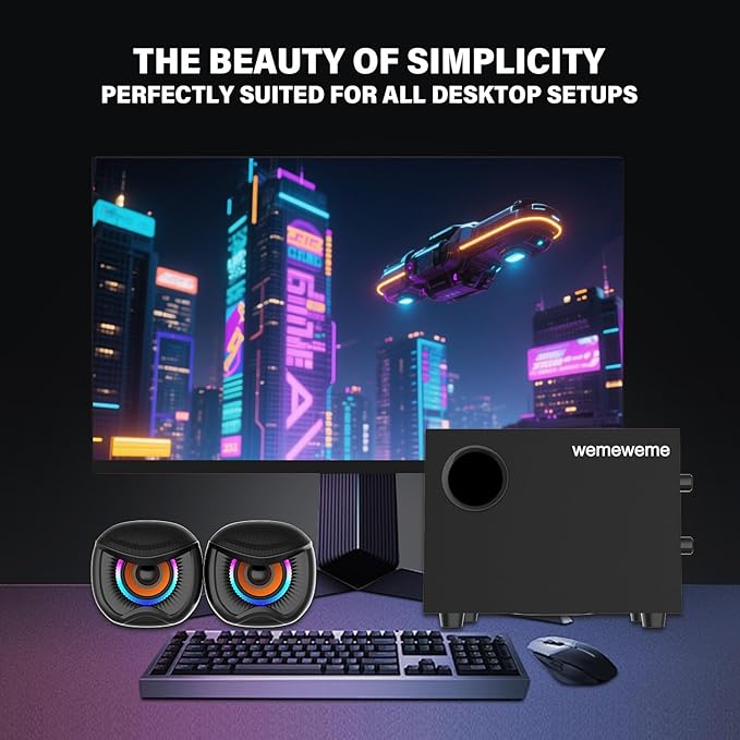 Computer Speakers PC Speakers with Subwoofer 2.1 Gaming Speakers for Desktop PC USB Powered Wired 3.5mm Aux for Monitor Laptop Desk