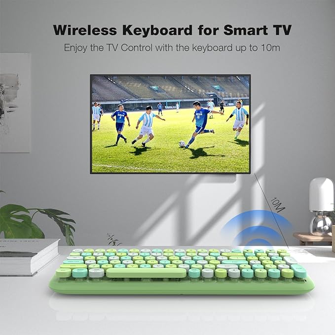 KNOWSQT Bluetooth Keyboard - Green Colorful Multi Device Wireless Typewriter Keyboards - Round Keycaps 100 Keys Cute Keyboard for Windows Laptop PC Tablet iPad iPhone Chrome