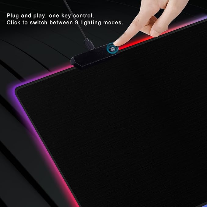 Cacoy 36 x 24 RGB Mouse Pad XXL Mouse Mat with 9 LED Lighting Effect Extended Desk Mat for Home Office Computer Non-Slip Rubber Base Stitched Edges Gaming Mouse pad for Keyboard &amp Laptop B