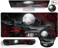 Japanese Mouse Pad Large Desk Mat Set XXL Anime Full Moon Ergonomic Mousepad with Wrist Rest Wrist Support Gaming Keyboard Mat Cup Coaster Set Japanese Style Office Desk Accessories