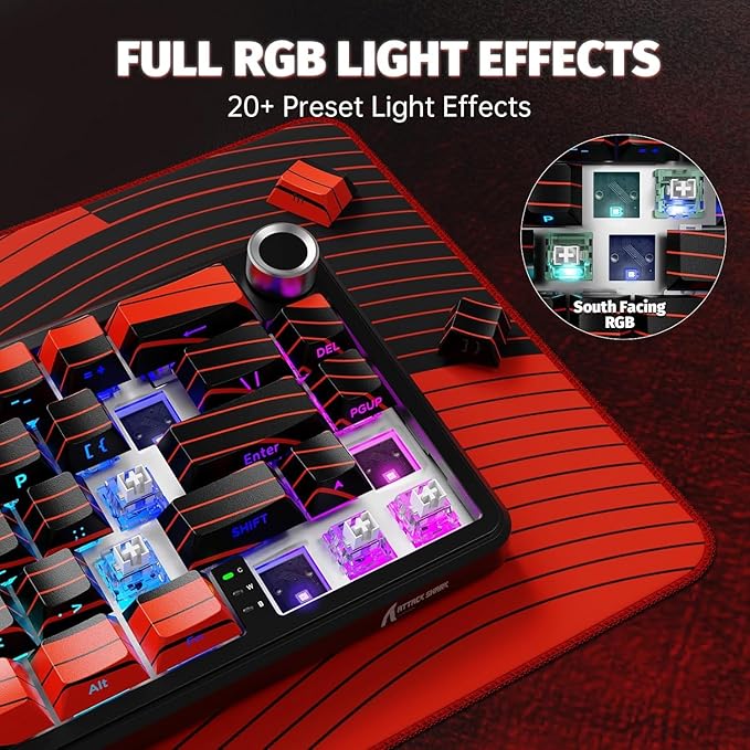 ATTACK SHARK X11 &amp X65 PRO HE Rapid Trigger Hall Effect Keyboard60% Magnetic Keyboard 8K Polling Rate RGB Hot SwapWireless Gaming Mice with Charging Dock 22K DPIBT/2.4Ghz/WiredCoiled Cable-Red