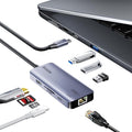 8-in-1 USB C Hub Adapter for MacBook 4K60Hz HDMI 100W PD Charging USB 3.0 USB 2.0 * 2 SD/TF Card Reader 100M Ethernet 7 Ports Dongle for MacBook Pro/Air iPad Pro iPhone