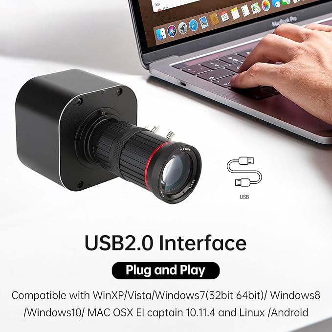 USB HD Camera 4K Optical Zoom 10X Variable Lens 5-50mm Mini 8MP Webcam with Microphones 1920x1080@60fps Manual Focus with 2 Image Formats MJPEG and YUY2 Compatible with Windows