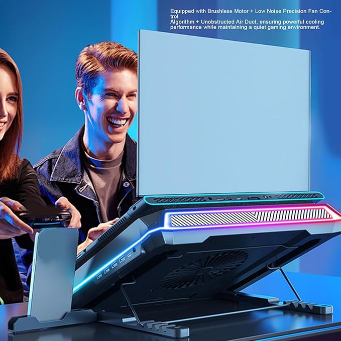 RGB Gaming Laptop Cooling Pad Industrial Fan with 7 Colors 10 Lighting Modes 5 Heights 4 USB Ports for 15.6 to 19 Inches Laptops