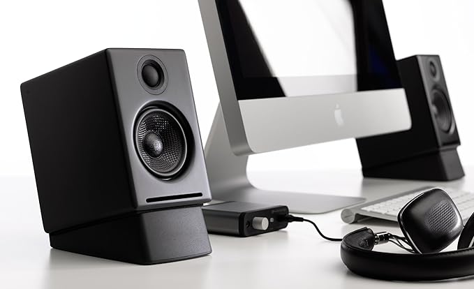Audioengine A2 Black Computer Speakers with S8 Black Subwoofer and DS1 Stands