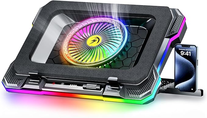 ChillCore RGB Gaming Laptop Cooling Pad with 5.5 Turbo Fan Rapid Cooling for 15.6-19.3 Laptops Variable Speed Control 7 Adjustable Heights - K1 5V RGB