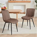 Adjustable Office Computer Chair with Armrest 2pcs Leather Upholstered Dining Chairs with Solid Metal Legs Curved Backrest(Brown)
