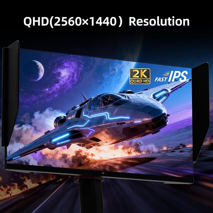 KTC 27 Inch Gaming Monitor 27M1 1440p 200Hz Computer Monitor with Built-in Sperkers Up to 210Hz 2K QHD Fast IPS Adaptive Sync 130% sRGB ΔE＜2 Height Adjustable Monitors with Shielding Hood