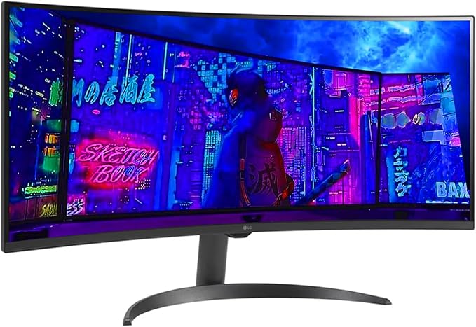 LG 34 Inch WQHD (3440x1440) Curved Smart Monitor 100Hz HDR10 99% sRGB webOS 23 Screen Share Built-in Speakers AirPlay 2 Flicker Free Includes Wireless Screen Mirroring HDMI USB-ABlack