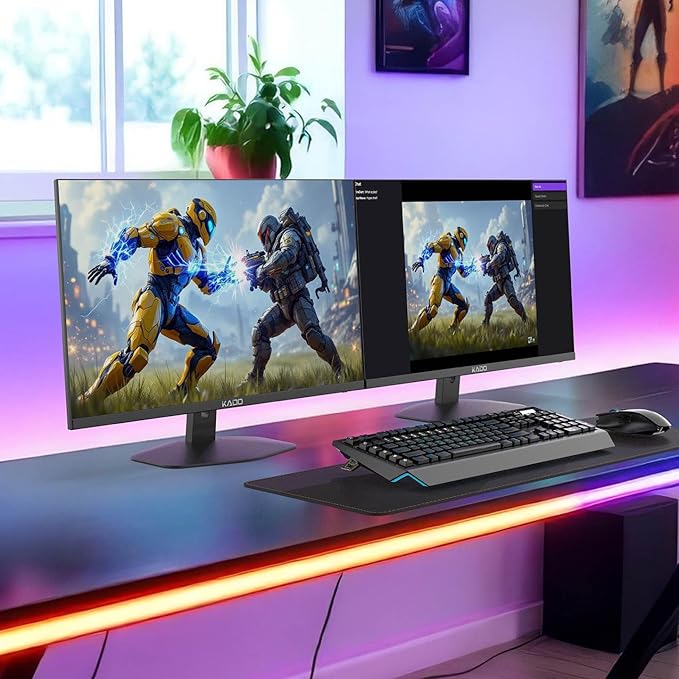 Kado Dual Monitor Setup - 2-Pack 27 1920x1080 Computer Monitor 75Hz VESA Mount HDMI Office Gaming Hybrid Built-in Speakers (E27 Dual Series)