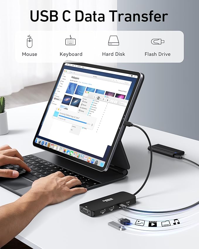 USB C Docking Station Dual HDMI Monitor Adapter Selore USB C Hub 3 Monitors with Dual HDMI Displayport VGA 100W PD Charging 3USB 2.0 Ports Adapter for Dell XPSHP Lenovoetc(Black)