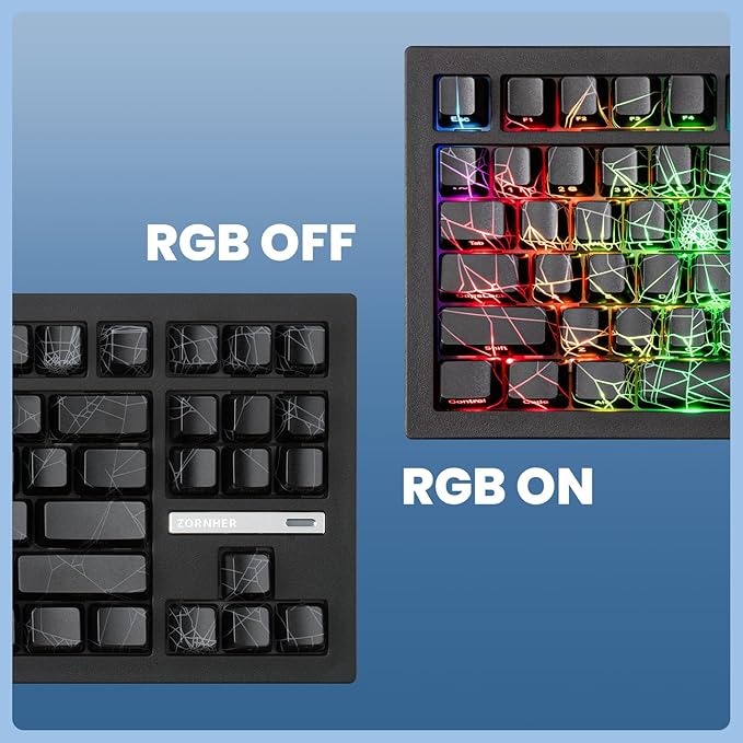 ZORNHER ZH870 Wireless Gaming Mechanical Keyboard80% Black Custom Creamy Sound Keyboard with Spider Web IMD PC KeycapsCreamy Sounding Linear SwitchesHot-SwappableRGB Backlit2.4GHz/USB-C/BT5.0