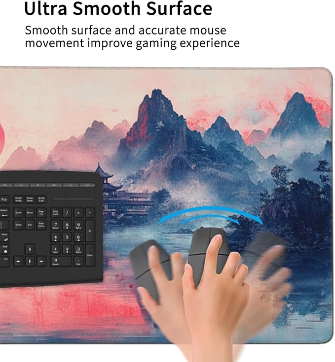 Landscape Ink Painting Gaming Mouse Pad Extra Large Gaming Mouse Pads Waterproof Non Slip Big Computer Mousepad Mice Pads Desk Pad Stitched Edges for Women Office Home (48x24 Pink)