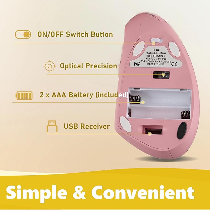 Urby Left Handed Mouse Vertical Left Handed Ergonomic Wireless Mouse Ideal for Lefty Users Gaming &amp Office Use Compatible with Windows/macOS/iPadOS. Pink
