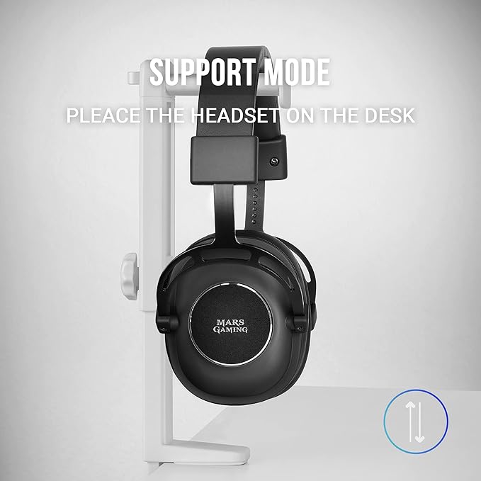 Mars Gaming MHH2 Headphone Stand Hook and Stand Cable Management Height Adjustable White