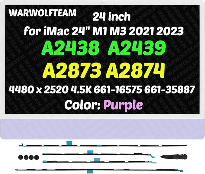 24in Compatible with iMac A2438(4-Ports) M1 2021 All in One EMC 3663 MGPC3 MGPD3 MGPF3 4480 x 2520 4.5K LCD Screen Display Assembly(661-16575 661-35887 Purple)