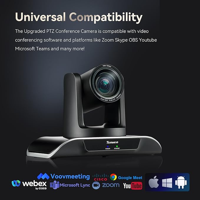 Tenveo 12X Optical Zoom PTZ Conference Camera USB3.0/HDMI 90° Wide View Angle FHD 1080P 60FPS for Video Conferencing Business Meeting Church Services Worship Education Zoom Teams OBS