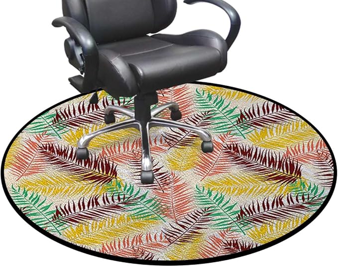Magenta Round Chair CushionFloor mat Hardwood Floor Protection mat for Office and Home Computer Chairs Feathers Boho Pattern Repeating Sixties Diameter 59 in