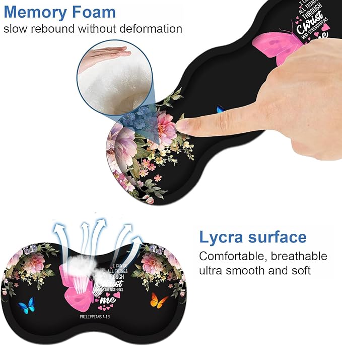 Ergonomic Keyboard Wrist Rest &amp Mouse Pad Wrist Rest Set 31.5x 11.8 Large XXL Gaming Desk Pad Memory Foam Non-Slip Desk Mat for Office &amp Home Floral Butterfly Quote Bible Verse Philippians
