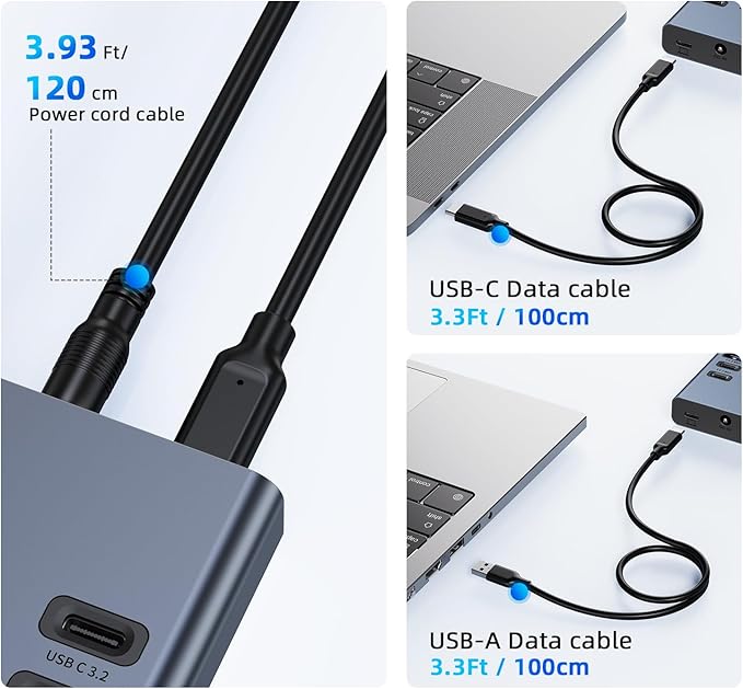 Powered USB Hub 10Gbps 17 Ports 96W USB 3.2 Hub(10 USB-A 3.2 Ports+3 QC 24W Fast Charging Ports+2 USB-C 3.2 Ports+SD/TF Card Reader) 12V/8A Power Adapter for Laptop PC Computer HDDFlash Drive