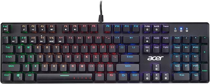 acer Nitro Gen 2 Wired Gaming Keyboard - RGB Illuminated Keyboard | 100% Anti-Ghosting (N-Key Rollover) | Mechanical Axis | Ergonomic Arc Keycaps | Embedded Multimedia Keys (Pack of 1)