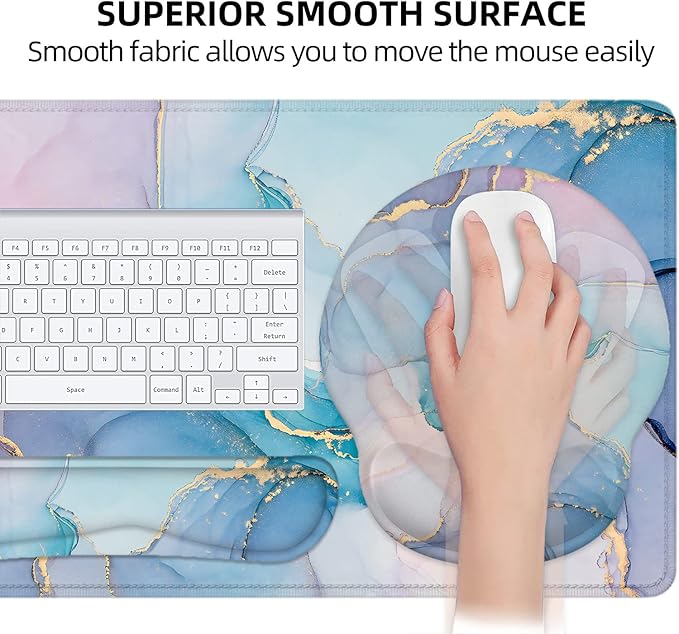 LATEEFAH Mouse Pad with Wrist Rest Large Mouse Pad Ergonomic Gaming Desk Pad Keyboard Wrist Rest Set 4-in-1 Desk Mat Keyboard Mat for Home Office