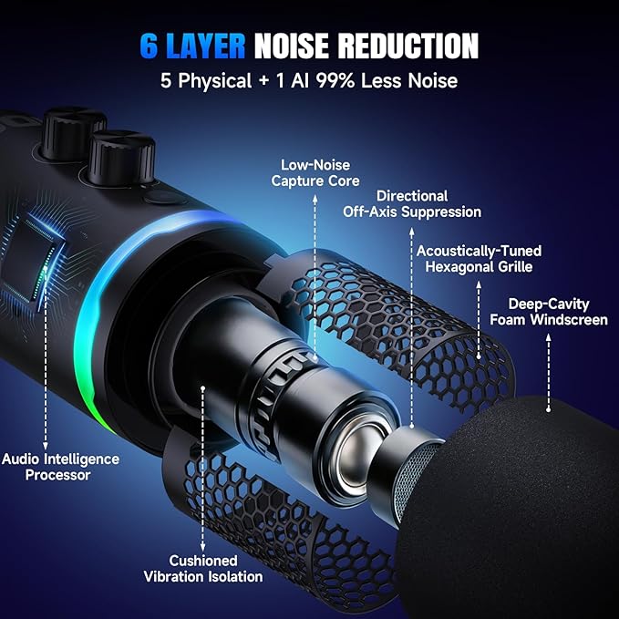 AOC USB/XLR Dynamic MicrophonePC Gaming Mic with RGB LightPodcast Mic for Recording Streaming Vocal &amp Singing with Mute Button 3.5mm Headphone JackDesktop Stand (XLR Cable Included)