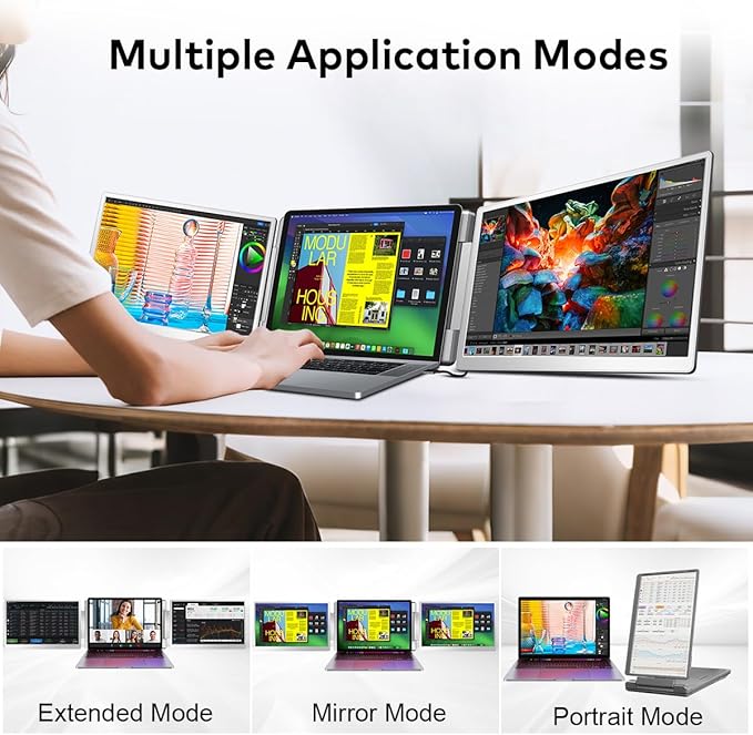 S7 Laptop Screen Extender14-inch Portable Travel Triple Monitor-Left Screen 360° FlipFHD 1200P IPS Triple Screen Laptop Monitor Extender for 12-16.5 LaptopsCompatible with Win and MacBookGray