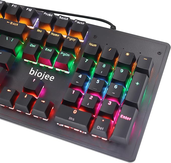 Denash 104 Keys Mechanical Gaming Keyboard with Rainbow Backlit FN Shortcuts K104 Keyboard Color Switch. USB Wired Keyboard for and (Blue Switch)