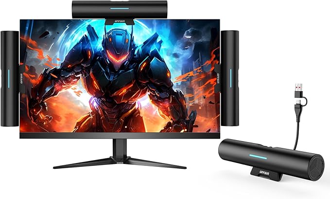 Computer Speakers for Desktop PC Monitor USB or Type C Plug-in Soundbar Clip-On Speaker Wired Laptop Gaming Speakers with Volume Wheel &amp One-Touch Mute Compatible with Mac Windows iPhone iPad