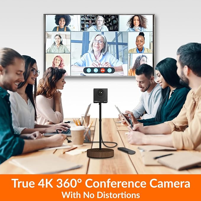 Innex Cube 4K 360 Degree Video Conference Camera with Multiple AI Modes Dual Omnidirectional Mics Remote Plug and Play Conference Room Webcam for Zoom Microsoft Teams Open Space Meeting Room