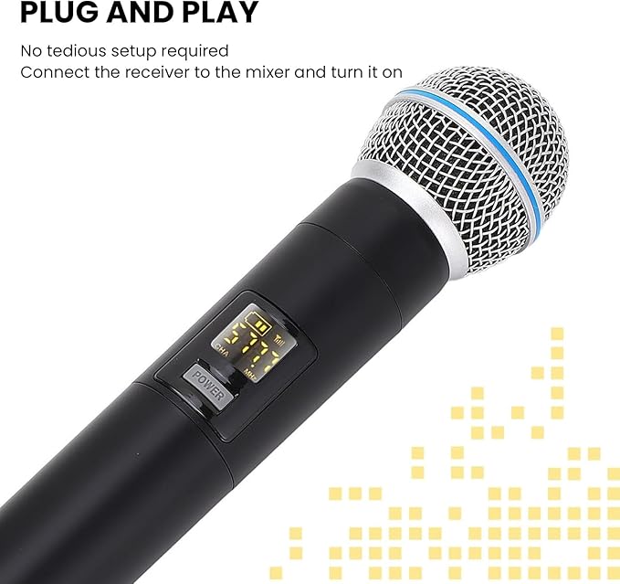 4Pcs Wire Less Microphone Set Handheld Microphone Set Cordless VHF Band 164ft Range Wire Less Dynamic Mic for Stage Performance Recording Karaoke