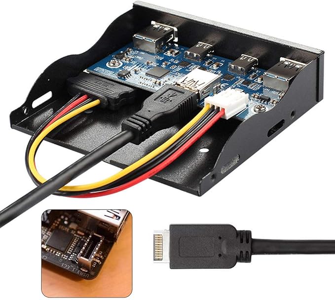 Cablecc USB 3.1 Front Panel Header to USB-C &amp USB 3.0 HUB 4 Ports Front Panel Motherboard Cable for 3.5 Floppy Bay