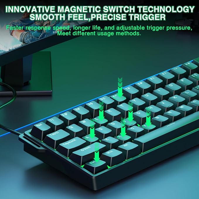 Aula WIN60 HE - 60% Mechanical Gaming Keyboard Wired Magnetic Switch Hot Swappable Adjustable Actuation Rapid Trigger Mode 8000 Hz Polling Rate RGB Small Keyboard 60 Percent Compact Design for PC