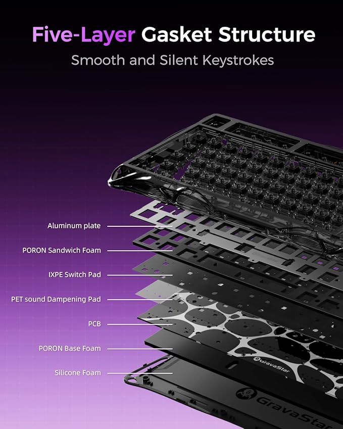 GravaStar Mercury V75 Lite Hall Effect Magnetic Gaming Keyboard – 8KHz Rapid Trigger Wired 75% Keyboard Adjustable Actuation Hot-Swappable Switches Transparent RGB for PC/Mac