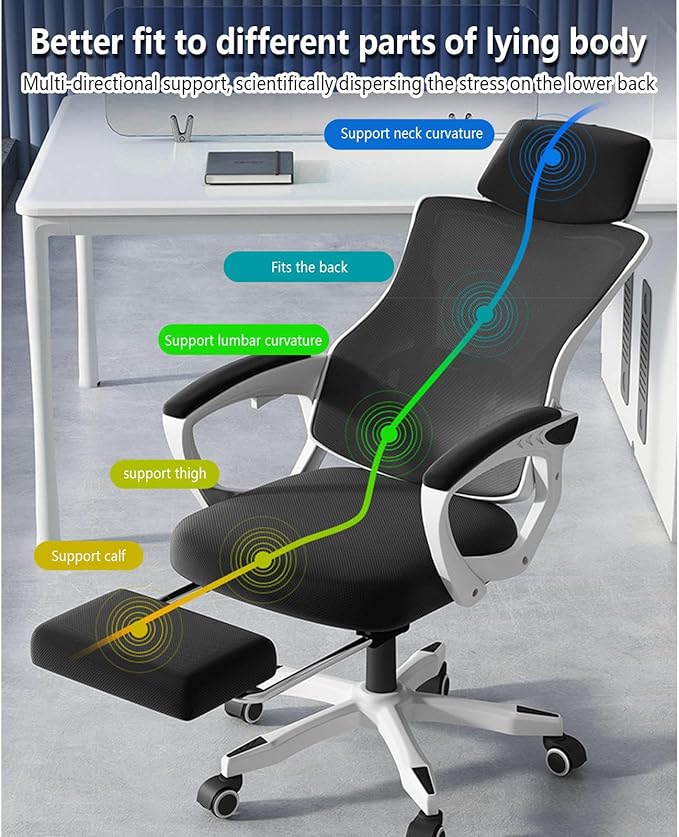 Gaming Chair with Footrest Headrest and Backrest 90-135 AdjustableWheels 360 Swivel Gaming Chair with Footrest Breathable Meshfor Home/Study/WorkingBlack