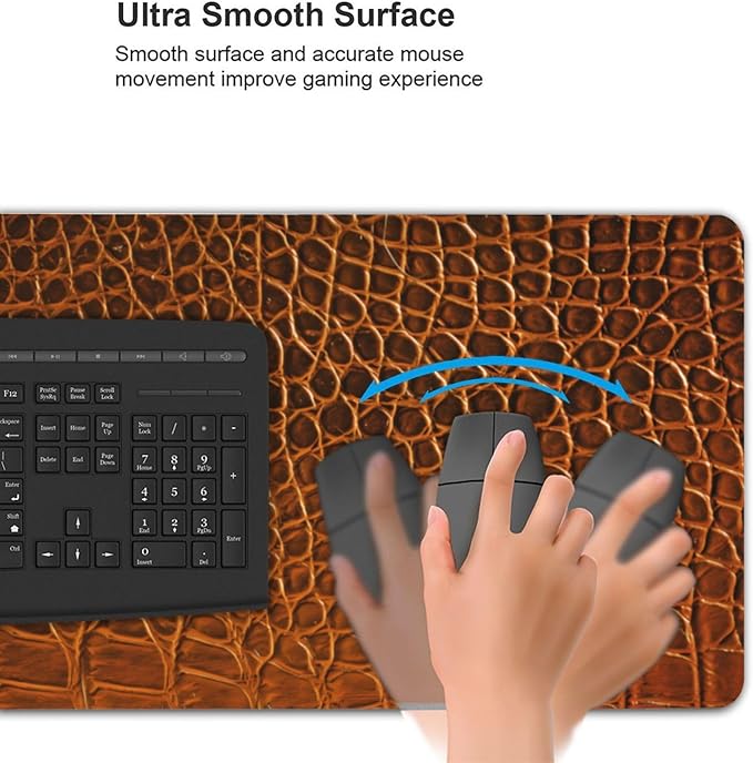 Elegant Brown Crocodile Leather Texture Green Large Mouse Pad Gaming Mat Desk Matt for Desktop Desk Pad Mat Anti-Slip XXL Big Mousepad with Stitched Edges for Computer