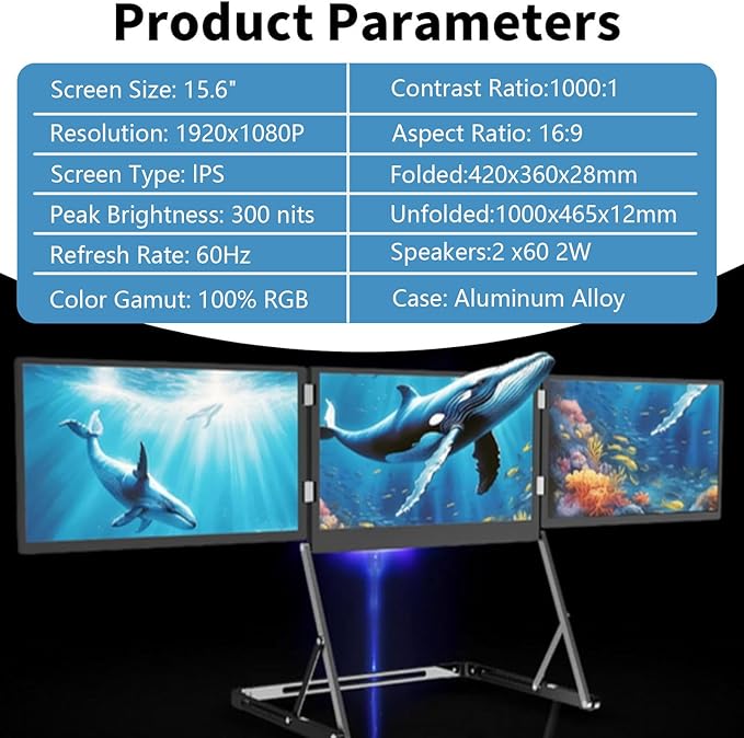 Upgraded 3rd Triple Aero 15.6 Pro Max 3 Screen Monitor One Cable Play HDMI/USB-C Setup for Windows/Mac/Chrome/for Remote Work Traders ProgrammersOffice (1 Set)