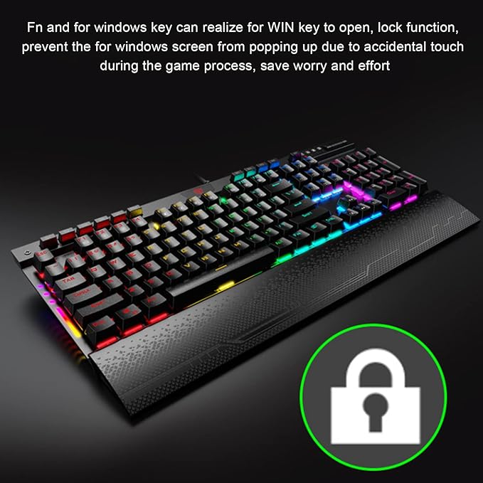 Restokki Mechanical Keyboard RGB Waterproof Macroprogramming Wired Keyboard E Sports Blue Switch Gaming Keyboard with Wrist Pad
