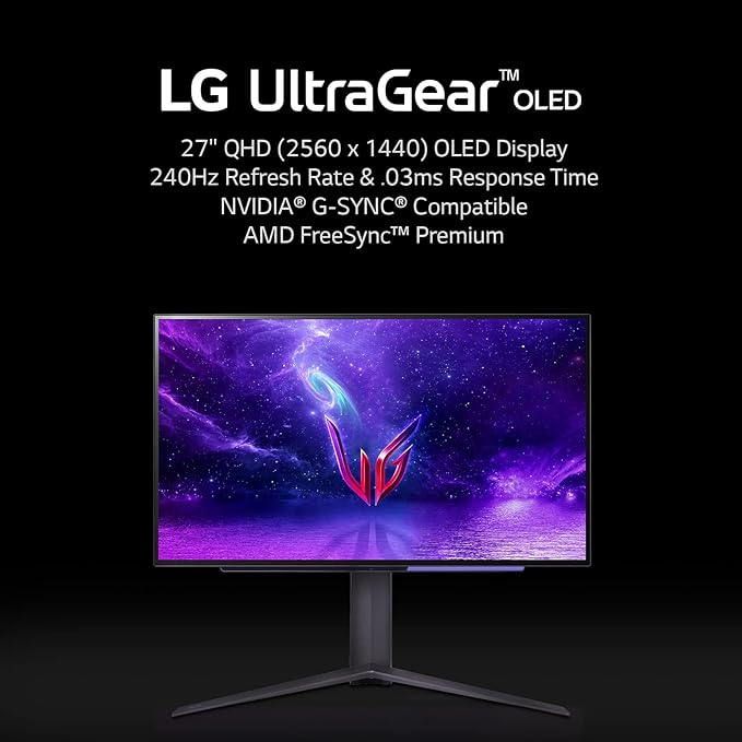 LG 27 Ultragear™ OLED QHD Gaming Monitor with 240Hz .03ms GtG &amp nVIDIA® G-SYNC® Compatible (Renewed) Black