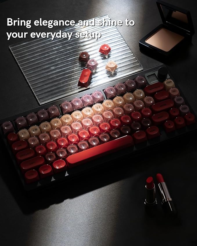 PBT Keycaps Glossy Red Lipstick Jelly Keycaps MOA Profile 128 Keys Elegant Cute Custom Key caps for 61/68/84/87/98/100 Cherry Gateron MX Mechanical Keyboards No Tear &amp Never Fades