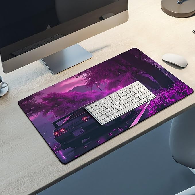 Large Mouse Pad Anime JDM Car S13 Purple Flowers Static Desk Mat Computer Accessories Gaming Office Organizers Supplies Decor Essentials Keyboard Pads for Desk Rubber 40X80cm