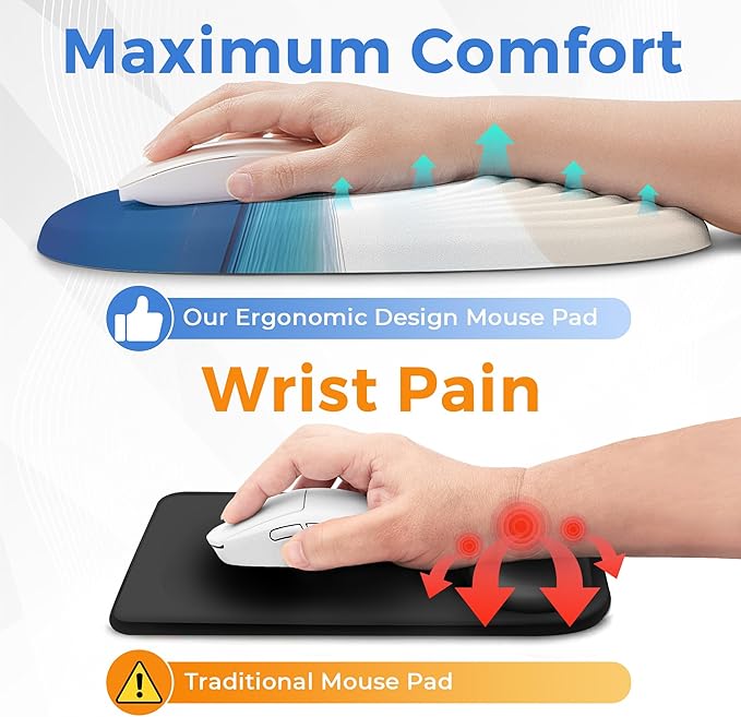 Ergonomic Mouse Pad with Wrist Support Memory Foam Wrist Rest for Pain Relief &amp Carpal Tunnel Non-Slip Base for Office Computer PC Laptop (12x8x1.2inch Maldive Beach)