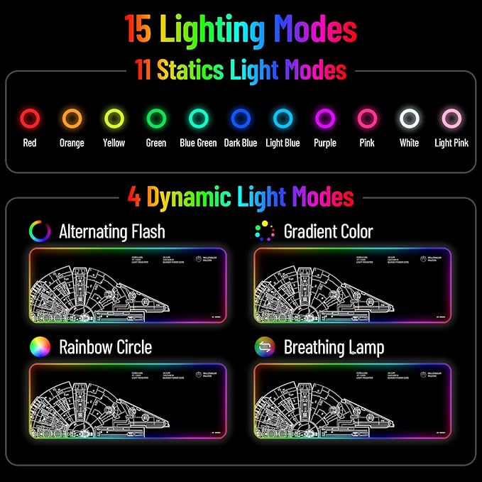 RGB Mousepad LED Desk Mat Gaming Large Keyboard Cute Desktop Computer Laptop 14 Light XXL Long Giant Big Cool Modern Design Unique for Men Boys Gamer Oversized Wide 30x12'' Mousepad Wars