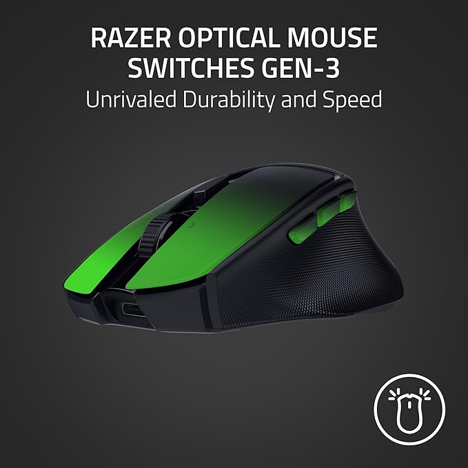 Razer Basilisk Mobile Portable Ergonomic Wireless Gaming Mouse: 10 Programmable Controls HyperScroll - Optical Switches Gen-3 - Long Battery Life - AI Prompt - 2.4 GHz Bluetooth USB C