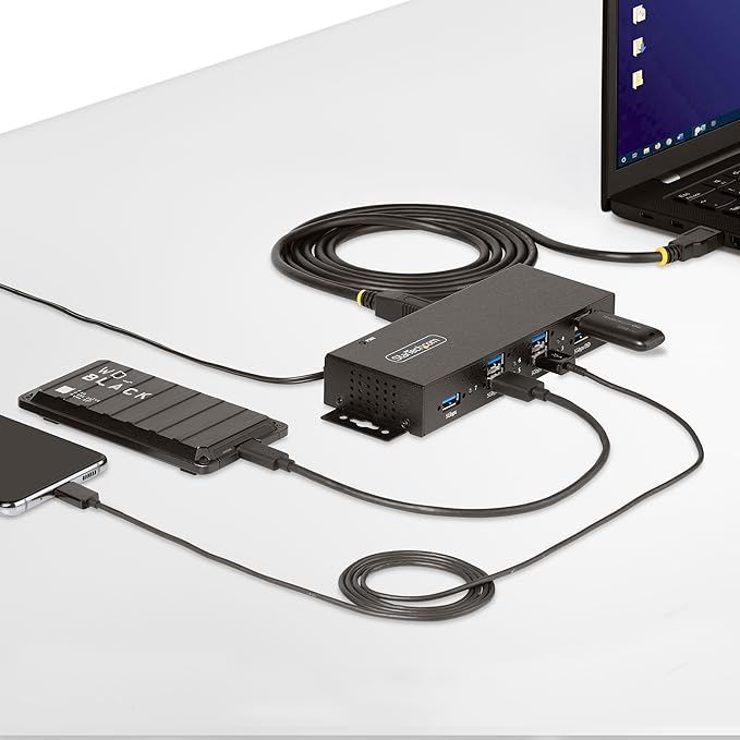 StarTech.com 7-Port Managed USB Hub with 7X USB-A Heavy Duty with Metal Industrial Housing ESD &amp Surge Protection Wall/Desk/Din-Rail Mountable USB 3.0/3.1/3.2 Gen 1 5Gbps TAA