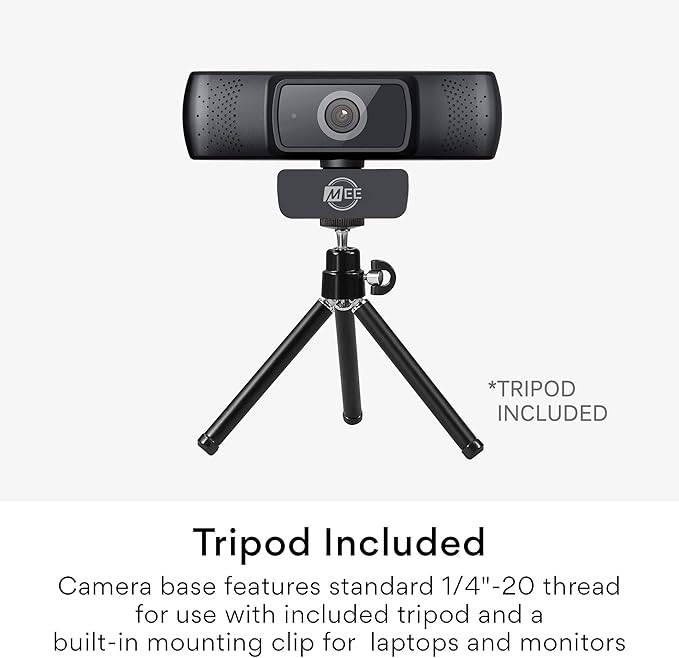 MEE Audio 201W 1080p HD Webcam with Mini Tripod Wide Angle Lens Microphone Autofocus Low Light Correction for Zoom Video Calling USB Streaming Web Camera for Computer PC Mac Laptop Desktop
